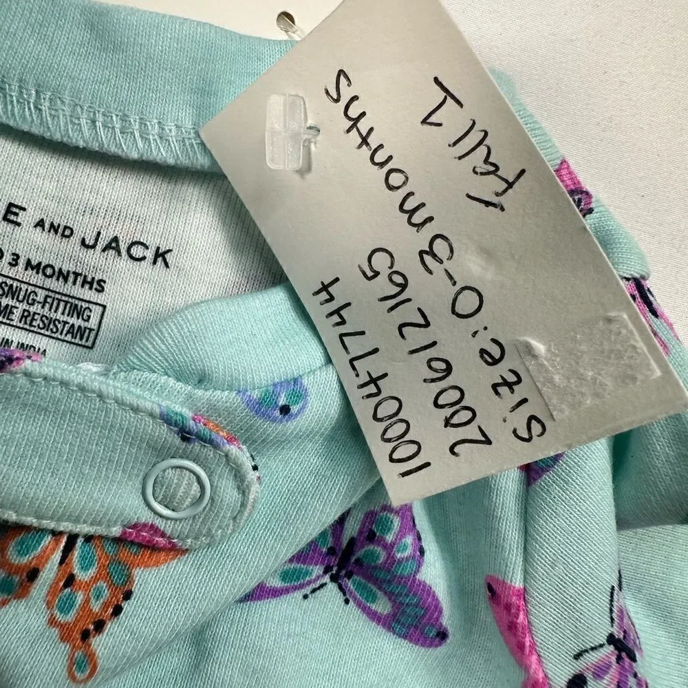 NWT Janie & Jack Baby One Piece Butterfly Pajama 100% Cotton - 0-3 Monrh